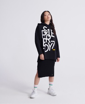 Superdry Edit Oversized Graphic Női Kapucnis Pulóver Fekete | OQKGF8957